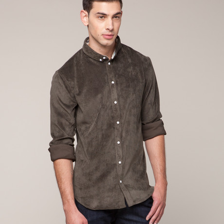 Corduroy Button Down Shirt // Army Green (S)