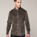 Corduroy Button Down Shirt // Army Green (L)