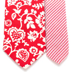 Classic Necktie // Red And White Botanical & Stripe