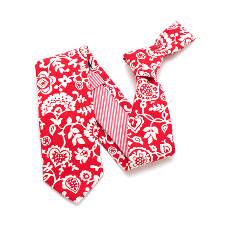 Classic Necktie // Red And White Botanical & Stripe