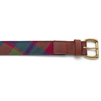 Vintage Fabric + Leather Belt// Bold Block Wool & Chestnut Leather (30")