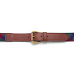 Vintage Fabric + Leather Belt// Bold Block Wool & Chestnut Leather (30")