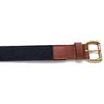 Vintage Fabric + Leather Belt// Navy Donegal Wool & Chestnut Leather (30")