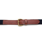 Vintage Fabric + Leather Belt// Navy Donegal Wool & Chestnut Leather ...