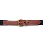 Vintage Fabric + Leather Belt// Navy Donegal Wool & Chestnut Leather (30")