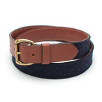 Vintage Fabric + Leather Belt// Navy Donegal Wool & Chestnut Leather (30")