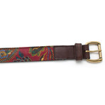 Vintage Fabric + Leather Belt // Vintage Paisley Botanical & Chocolate Leather Belt (30")