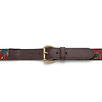 Vintage Fabric + Leather Belt // Vintage Paisley Botanical & Chocolate Leather Belt (30")