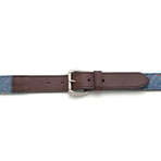 Vintage Fabric + Leather Belt// Sky Donegal Wool & Chocolate Leather (30")