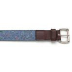 Vintage Fabric + Leather Belt// Sky Donegal Wool & Chocolate Leather (30")