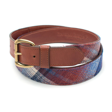 Vintage Fabric + Leather Belt // Shadow Plaid Wool & Chestnut Leather (30")