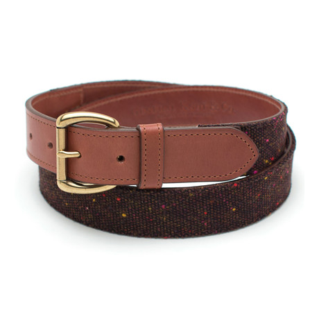 Vintage Fabric + Leather Belt // Chocolate Donegal Wool & Chestnut Leather (30")