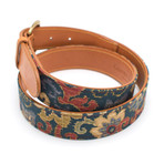 Vintage Fabric + Leather Belt // 60s Tapestry & Tan Leather (38")