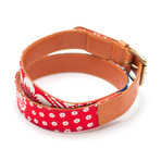 Vintage Fabric + Leather Belt // 60s Royal-Red Bandana & Tan Leather (30")