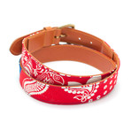 Vintage Fabric + Leather Belt // 60s Royal-Red Bandana & Tan Leather (30")