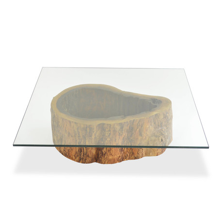 Salvage Hollow Trunk Coffee Table // Square Glass Top