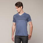 Striped V Neck With Raw Edge Details (M)