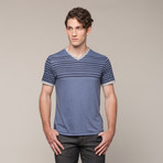 Striped V Neck With Raw Edge Details (M)