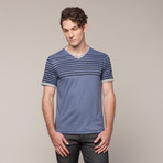 Striped V Neck With Raw Edge Details (M)