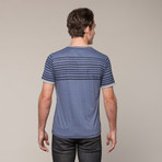 Striped V Neck With Raw Edge Details (M)