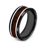 Crucible Blackplated Stainless Steel Dark Wood Inlay Ring (Size 8)