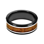 Crucible Blackplated Stainless Steel Wood Inlay Ring (Size 8)