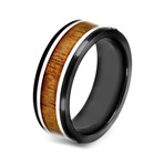 Crucible Blackplated Stainless Steel Wood Inlay Ring (Size 8)