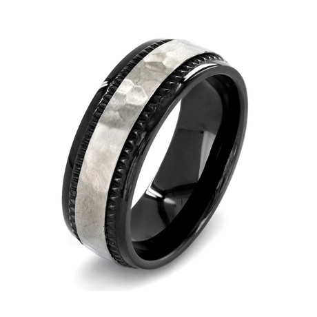 Plated Titanium Hammered Milgrain Ring (Size 8)