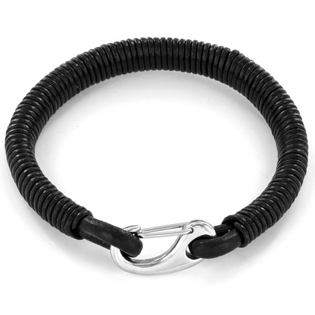 Crucible Black Coiled Leatherette Stainless Steel Clasp Bracelet