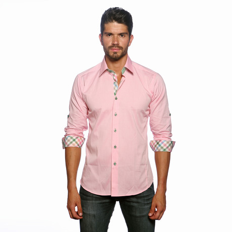 Long Sleeve Button Up Shirt // Pink + Gingham (XS)