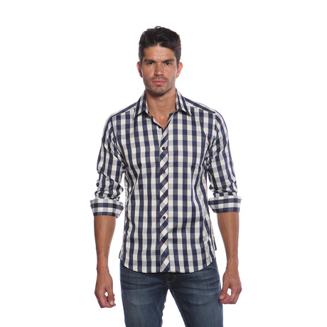 Button Down Shirt // Navy Plaid  (XS)