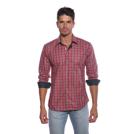 Button Down Shirt // Red Plaid  (M)