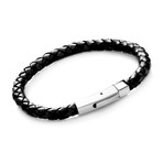 Braided Leather Bracelet // Stainless Steel Rocker Clasp