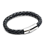 Braided Leather Bracelet // Wide Rocker Clasp (Black)