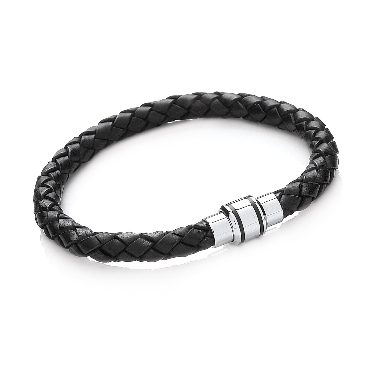 Braided Leather Bracelet // Magnetic Clasp (Black) - Tribal Steel ...