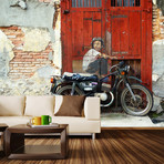 'Boy on a Bike' Street Art Wall Mural Decal (100"L x 100"W)