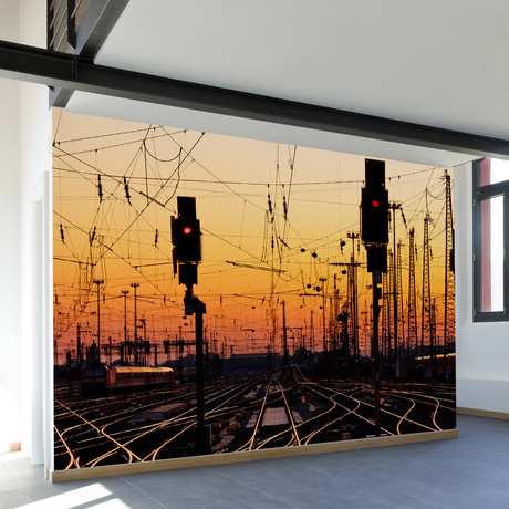 Evening Switchyard Wall Mural Decal (100"L x 100"W)