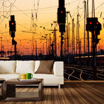 Evening Switchyard Wall Mural Decal (100"L x 100"W)