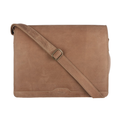 Darwin Natural Veg-Tanned Leather Messenger Bag // Stone