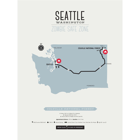 Zombie Safe Zone Map // Seattle (Steel Blue)