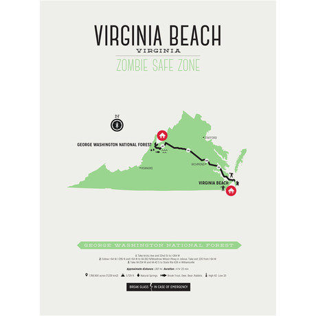Zombie Safe Zone Map // Virginia Beach (Steel Blue)