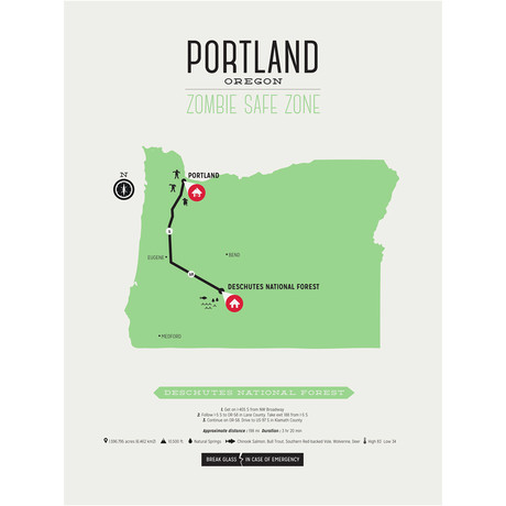 Zombie Safe Zone Map // Portland (Steel Blue)