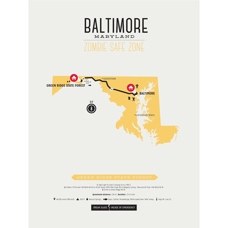 Zombie Safe Zone Map // Baltimore (Steel Blue)