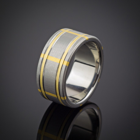 Gold & Titanium Plaid Ring (Size 8)