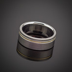 Yellow Gold Pinstripe Titanium Ring (Size 8)