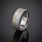 Yellow Gold Pinstripe Titanium Ring (Size 8)