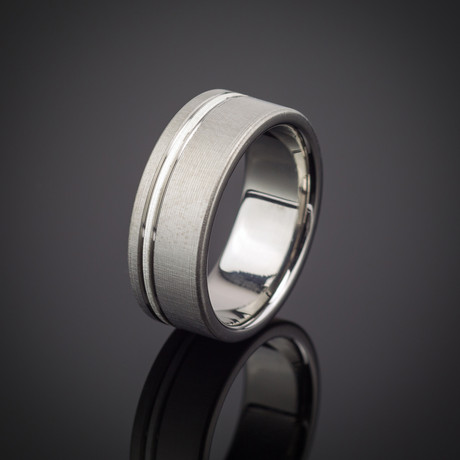 Silver Pinstripe Titanium Ring (Size 8)