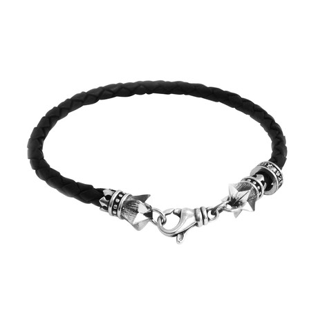 Small Leather Braided Bracelet + Stars Clasp