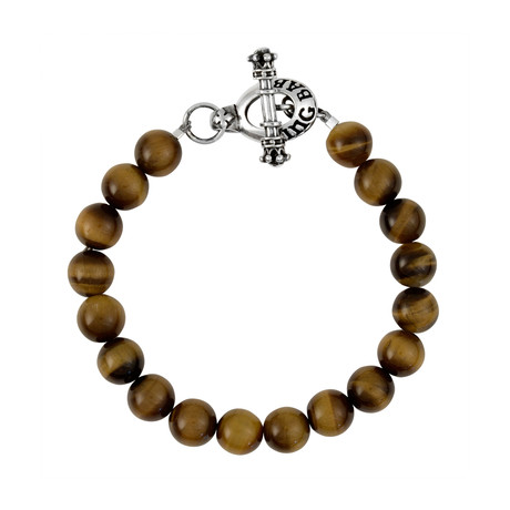 Brown Tiger Eye Beaded Bracelet + Silver Toggle Clasp