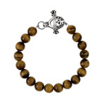 Brown Tiger Eye Beaded Bracelet + Silver Toggle Clasp